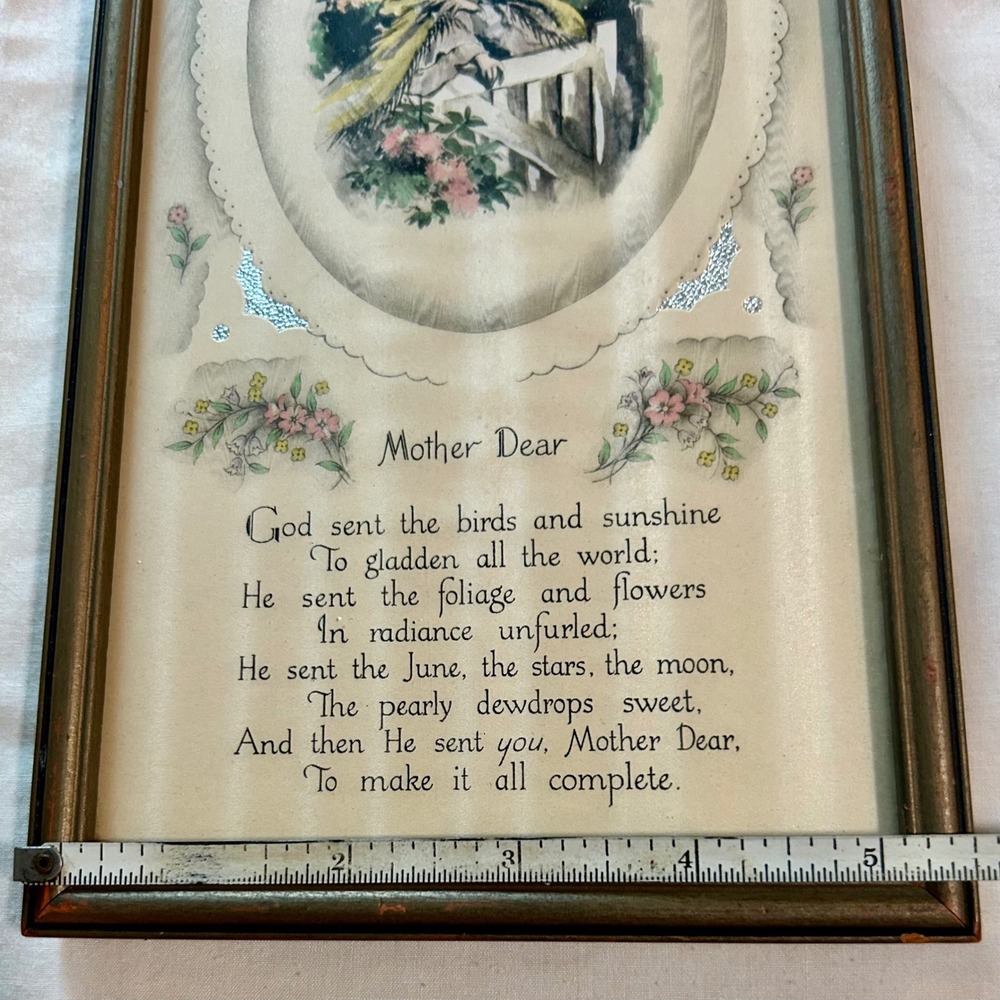 Vintage Buzza Company Mother Dear Framed Poem Lithograph Wall Art Craftacres 5x9 - Picture 4 of 7